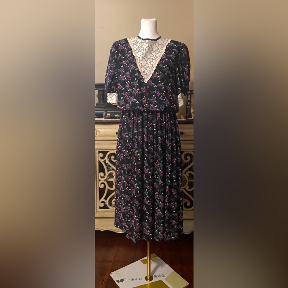 Blue and Pink Puff Sleeve Sundress with Peter Pan Collar